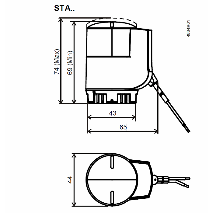 Electrothermal actuator S55174-A101 STA23 diagram with dimensions